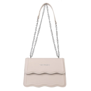 Minimalistische beige Umhängetasche mit Wellenklappe und silberner Kette für Damen