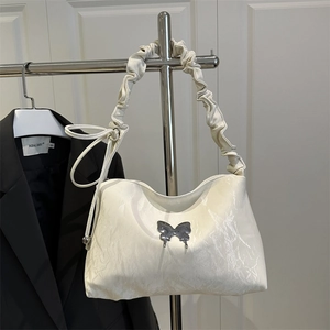 Sac à Épaule Gauffré Avec Boucle Papillon en Métal Bandoulière Scrunchie Femme Cabas Sous le Bras Mode Quotidien