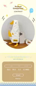 Size chart for the cute duck canvas crossbody bag showing dimensions and nylon material details