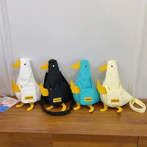 Japanese style cute duck canvas crossbody bags in four colors with fashion tags
