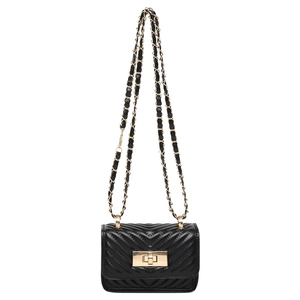 Classic black V-quilted crossbody bag for women with gold chain strap and turn-lock closure