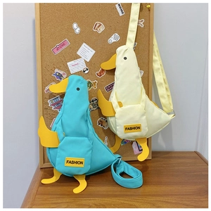 Cute Cartoon Duck Shape Crossbody Bag Nylon Canvas Chest Bag Kawaii Animal Japanese Style Adjustable Strap For Women