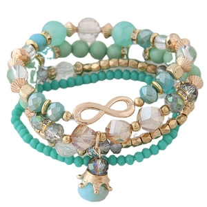 Bracelet Perles Multicouche Bohème Alliage Cristal Symbole Infini Charme Pendentif Couronne Bijoux Mode Pour Femmes