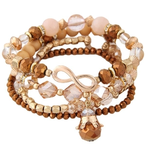 Bracelet multi-rangs avec perles en cristal, signe infini et breloques bronze