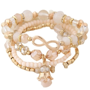 Ensemble de bracelets multicouches en cristal rose et doré avec charms infini et couronne