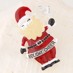 Santa Claus Brooch Alloy Enamel Rhinestone Holiday Cheer Martini Glass Christmas Party Jewelry Gift For Women