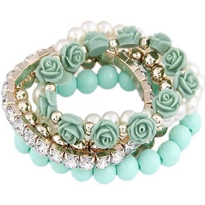 Bracciale Multistrato Con Perline Rosa In Resina Finta Perla Artificial Perline In Lega Strass Gioielli Moda Retro Boho Per Donne
