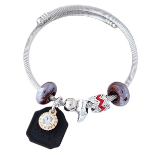 Charm Bangle Steel Cable Bracelet Alloy Purple Glass Beads High Heel Rhinestone Pendant European Style Women Jewelry