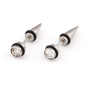 Punk-Stil Ohrringe aus Edelstahl mit klarem Zirkonia und spitzen Kegel-Steckern