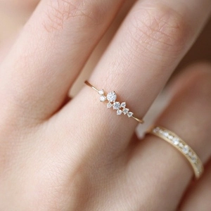 Bague En Zircon À La Mode Pour Femme Alliage Cluster Bijoux Géométriques Plaqué Or Argent Élégante Bande Mince Bijou