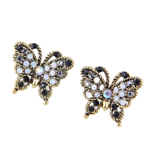 Boucles D'oreilles Puces Papillon Alliage Or Vintage Strass Cristal Scintillant Douce Mode Femmes Bijoux Accessoire