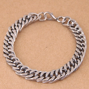 Polished silver stainless steel multi-layer Cuban link chain bracelet with lobster clasp