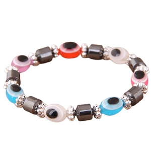 Bracciale a Perline Malocchio Retrò da Donna in Resina e Lega Gioielli Elastici Mano Amuletto Accessorio Stile Etnico Turco