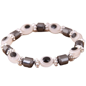 Bracciale vintage di perline Mano di Fatima e Malocchio con ciondoli blu e accenti metallici