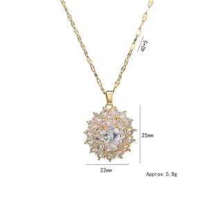 Collier tournesol doré avec pendentif en zircone, dimensions 25x22mm, chaîne 40+5cm