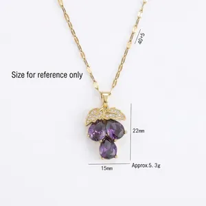 Sparkling grape pendant necklace with purple stones and diamond leaves for women