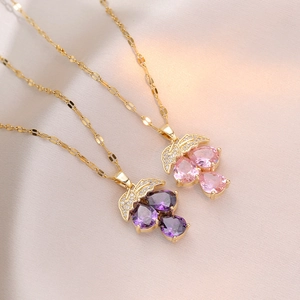 Grape Pendant Necklace Dainty Zircon Fruit Leaf Inlaid Shiny Stainless Steel Clavicle Chain Jewelry For Women