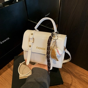 Women Vintage Fashion PU Leather Small Square Crossbody Bag With Sports Baseball Charm Shoulder Handbag Stylish Flap Daily Purse