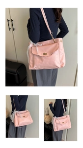 Rosa PU-Leder-Einkaufstasche mit eleganter Spitzenschleife und goldenem Drehverschluss
