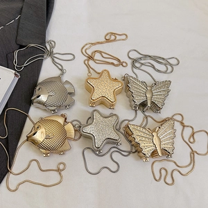 Mini Rhinestone Crossbody Bag Butterfly Star Fish Shape Alloy Metal Evening Party Shoulder Bag With Long Metal Chain Strap