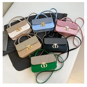 Collection of textured crossbody bags with gold clasps in six trendy pastel colors