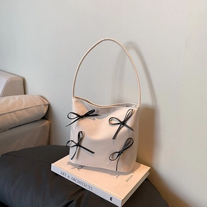 Sac à Épaule Femme Avec Nœud en Cuir PU Sac Cabas Main Minimaliste Sac Seau Pour Navettage Mode Quotidienne Sac à Main Doux