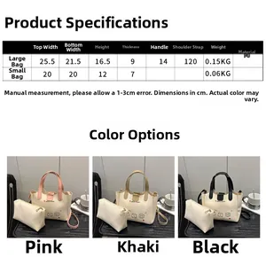 Tableau des tailles détaillé et dimensions pour le sac fourre-tout seau en PU minimaliste