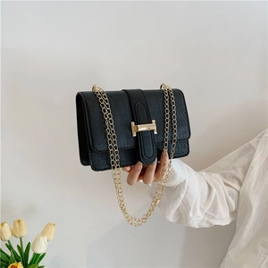 Women Crossbody Shoulder Bag Crocodile Pattern PU Leather Gold Metal Chain Small Square Flap Handbag Elegant Chic