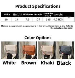 Size specifications chart for four PU leather crossbody bags with wavy flap designs