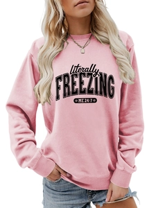 Detail of pink literally freezing me 24:7 sweatshirt with ribbed cuffs and drop shoulder