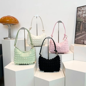 Fashionable popcorn bubble texture small square shoulder bags in four pastel colors