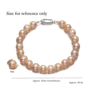 Classic S925 sterling silver freshwater pearl bracelet with 10mm round pink pearls