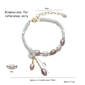 Elegant freshwater pearl bracelet with shell flower charm and gold lobster clasp