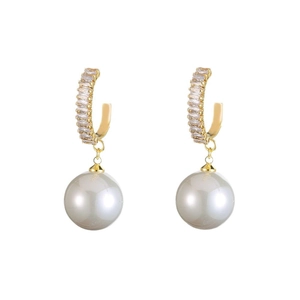 Elegant gold earrings with white pearls and sparkling zircon accents for women