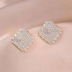Square Stud Earrings With 925 Sterling Silver Earring Post Gold Plated Copper Pave Cubic Zirconia Fashion Jewelry Women