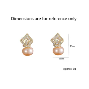 S925 silver needle crown earrings with freshwater pearls and zircon accents
