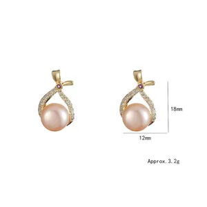 Elegant S925 silver earrings with pink-purple freshwater pearl and ribbon design
