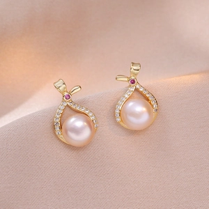Elegant S925 silver needle drop earrings with natural freshwater pearls and pink gemstones