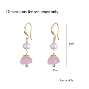 Vintage freshwater pearl and pink crystal hook earrings with size dimensions
