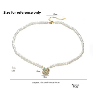 5mm natuurlijke parelketting met hartklaver magneethanger en 50cm verstelbare ketting