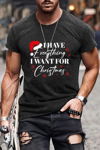 Detail of grey men's T-shirt with Christmas slogan print and street fashion vibe