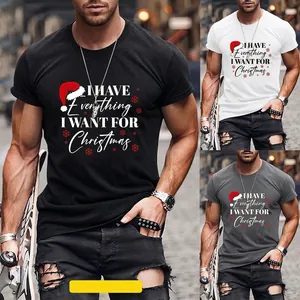 Men Christmas Graphic T-Shirt I Have Everything I Want For Christmas Print Cotton Blend Short Sleeve Round Neck Loose Casual Top