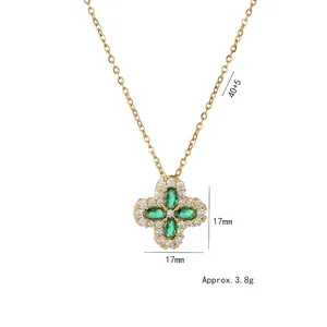 Collana dorata con ciondolo a fiore in zircone smeraldo e misure tecniche della catena