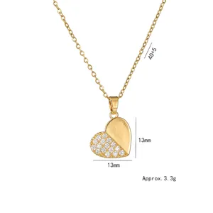 Minimalist heart pendant necklace with shimmering zircons and adjustable gold-plated chain
