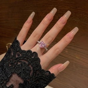 Anello Aperto a Cuore in Zirconia Lega Placcata Argento Cristallo Rosa Anello Regolabile per Donna Gioielli Quotidiani