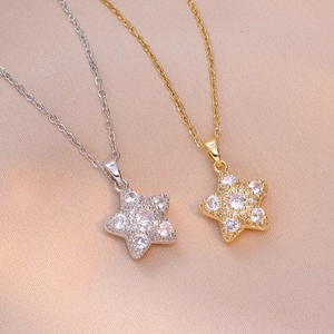 Star Pendant Necklace Stainless Steel With Zircon Sparkly Dainty Fashion Jewelry For Women
