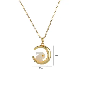 Golden moon rabbit pendant necklace in stainless steel with 40+5cm adjustable chain
