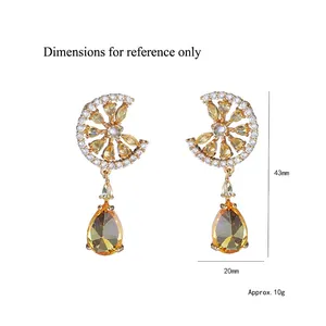 Boucles d'oreilles poires jaunes en métal doré, dimensions 43x20mm, poids d'environ 10g