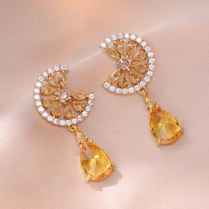 Boucles D'oreilles Pendantes En Zircon Jaune Citron Pour Femmes En Cuivre Plaqué Or Style Fruit Frais Bijoux De Mode Coréenne