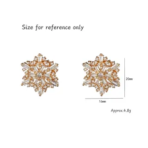 Snowflake double-layer zircon stud earrings in gold with size dimensions 20mm x 16mm